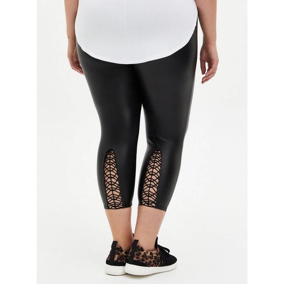 torrid Pants - Torrid Crop Platinum Legging Coated Ponte Macrame Back Black Size 4 4X H14387